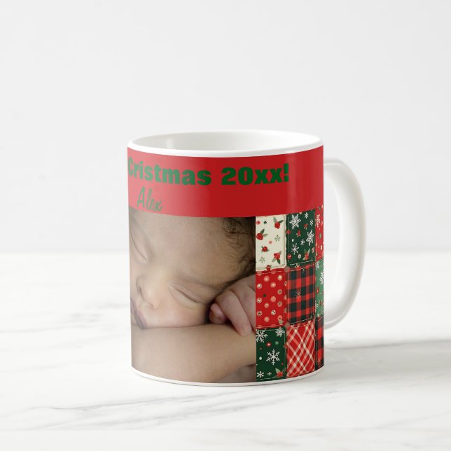 Jul patchwork grön röd foto kaffemugg (Framsida höger)