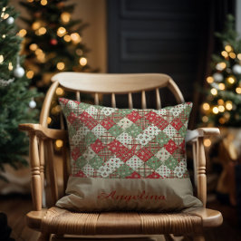 Jul patchwork namn Grön Röd beige Kudde