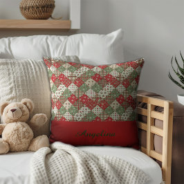 Jul patchwork namn Grön Röd Kudde