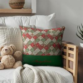 Jul patchwork namn Grön Röd Kudde