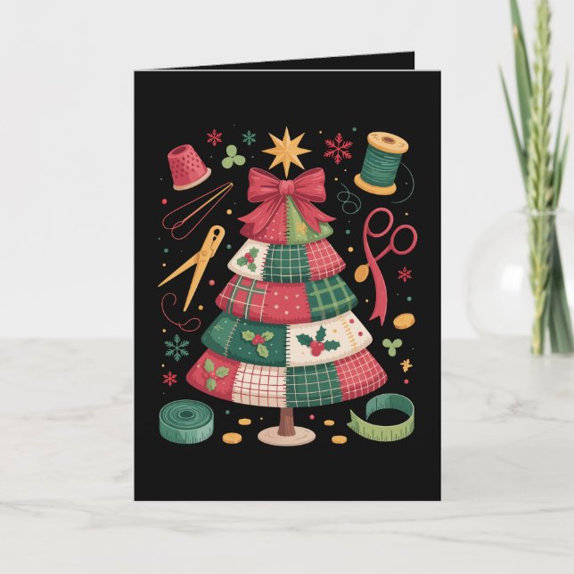 Jul Patchwork Quilt Träd Sy Quilter Xmas Kort (Framsida)