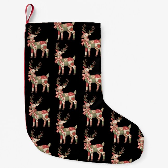 Jul Patchwork Rensdyr Broderi Djur  Liten Julstrumpa (Framsidan)