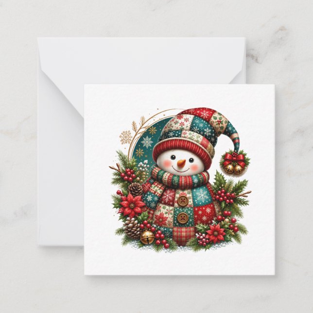 Jul Patchwork Snöman Anteckningskort (Framsida)