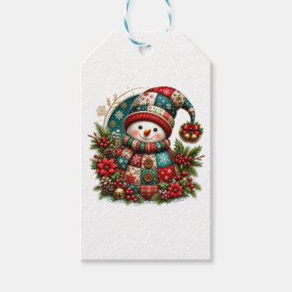 Jul Patchwork Snöman Presentetikett