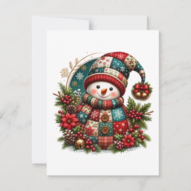 Jul Patchwork Snöman Tack Kort (Framsida)