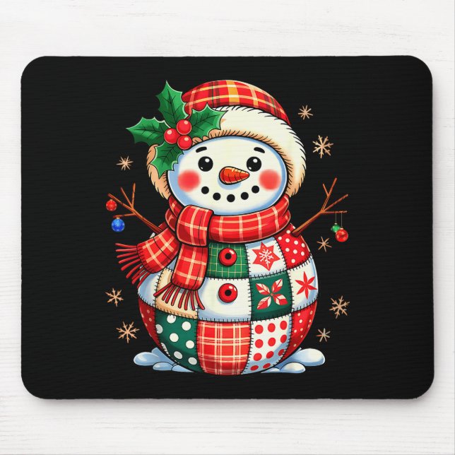 Jul Patchwork Snömannen - Quiltad Holiday Estetik Musmatta (Framsidan)