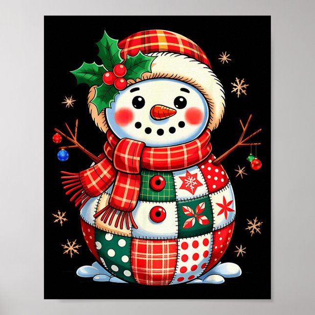 Jul Patchwork Snömannen - Quiltad Holiday Estetik Poster (Framsidan)