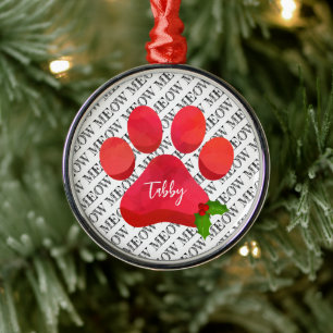 Jul Paw Print Meow Katt NAMN Holly Kul Julgransprydnad Metall