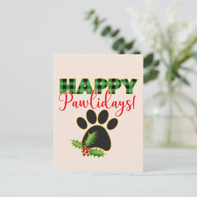 Jul Pawliday | Lycklig Helgdag för Hund Vykort (Stående Fram)