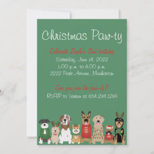 Jul Pawty Hund Helgdag Red Grönt Inbjudningar