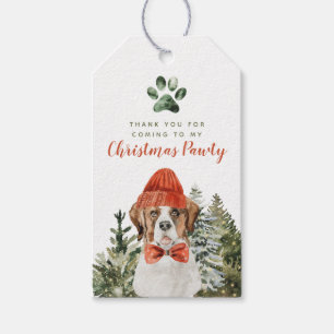 Jul Pawty - Hund Party, St Bernard Hund Santa Presentetikett