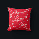 Jul Peace Kärlek Joy White Snowflake-skript Kudde<br><div class="desc">Dekorera hemmet med Peace Kärlek och Joy i jul med den klassiska,  moderna,  vita snöflingan-designen dekorativ kudde. Modern PEACE KÄRLEK JOY i vit skripttypografi med vit snöflingor och röd helgdag. E-post om du vill göra några designändringar designsbykatz@gmail.com Glad helg!</div>