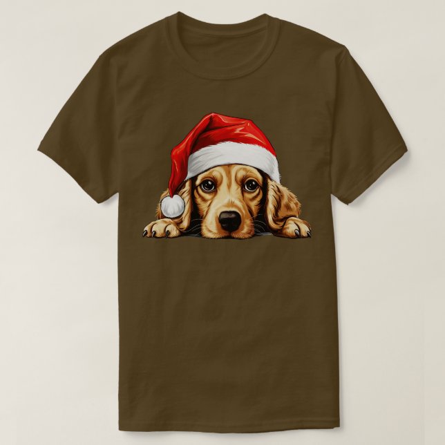 Jul Peeking Cocker Spain Hund T Shirt (Design framsida)