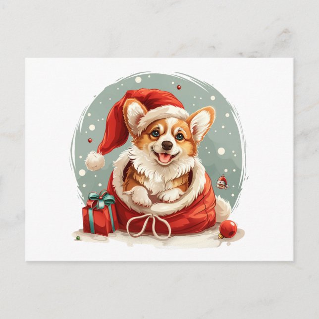 Jul Pembroke Welsh Corgi Valp Vykort (Framsida)