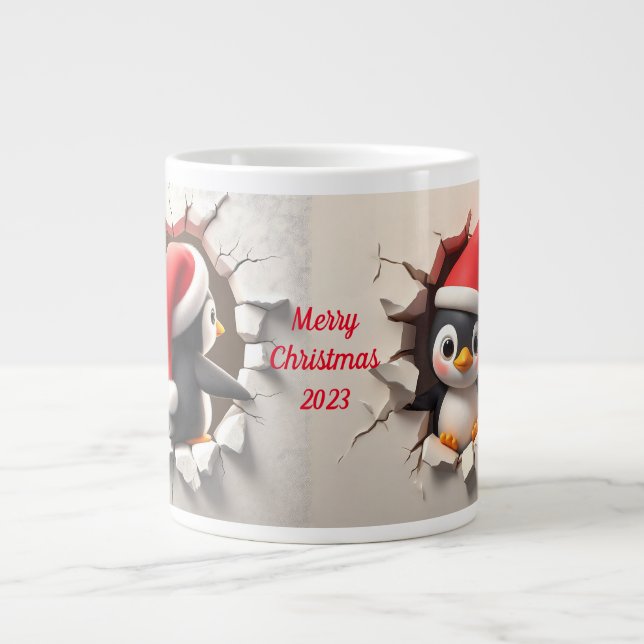 Jul Penguin 3D-brytning Jumbo Mugg (Framsidan)