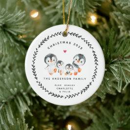 Jul Penguin Familj Om Fyra Keramisk Ornament