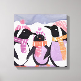 Jul Penguin Friends | Winter Watercolor Canvastryck