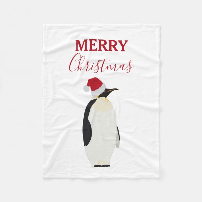 Jul Penguin Funny Animal med Santa Hat Fleecefilt (Framsidan)