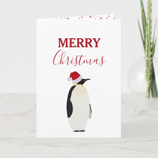 Jul Penguin Funny Animal med Santa Hat Helgkort (Framsida)