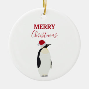 Jul Penguin Funny Animal med Santa Hat Julgransprydnad Keramik