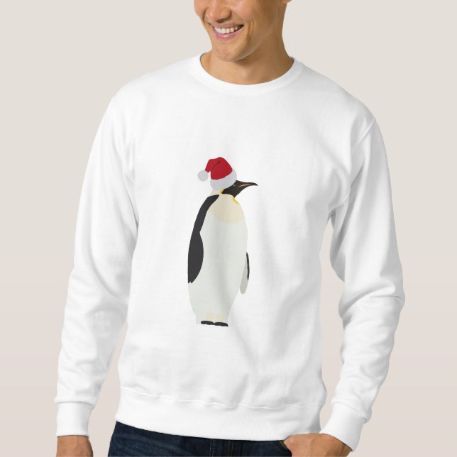 Jul Penguin Funny Animal med Santa Hat Lång Ärmad Tröja (Framsida)