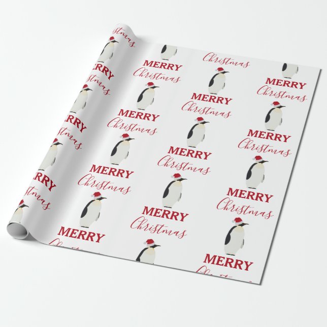 Jul Penguin Funny Animal med Santa Hat Presentpapper (Utrullad)