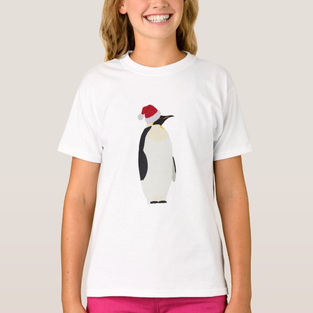 Jul Penguin Funny Animal med Santa Hat T Shirt (Framsida)
