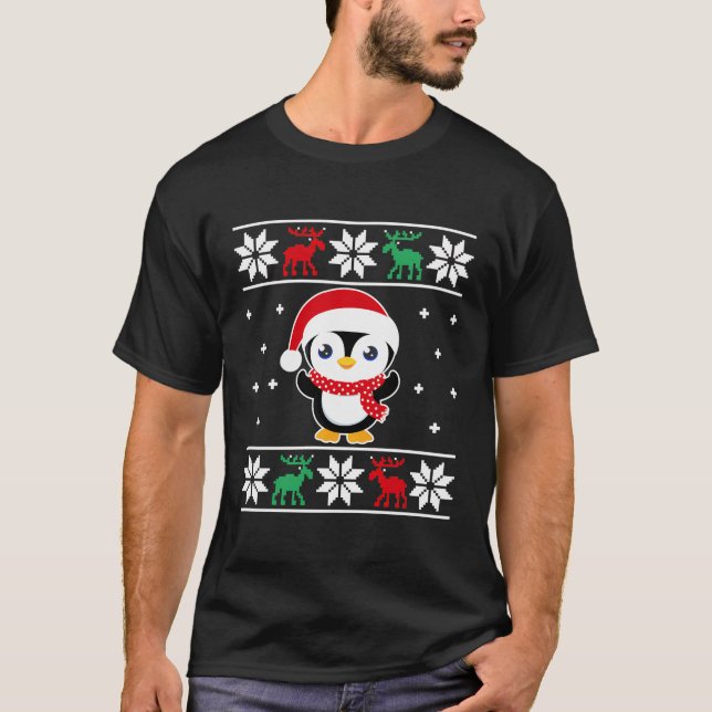 Jul Penguin Funny Classic Ugly Sweater Girl T Shirt (Framsida)
