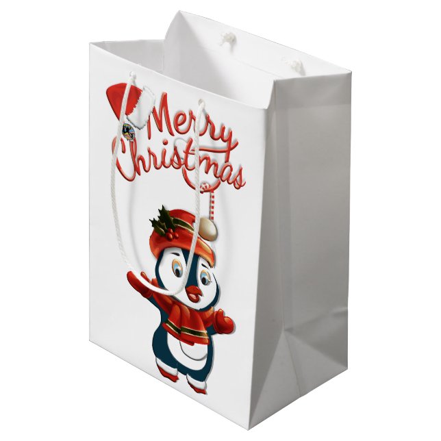 Jul Penguin Gift Bag - Medium, Matte (Framsidan Vinklad)