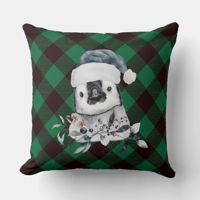 Jul Penguin Grönt Play Checker Pillow Kudde (Framsida)