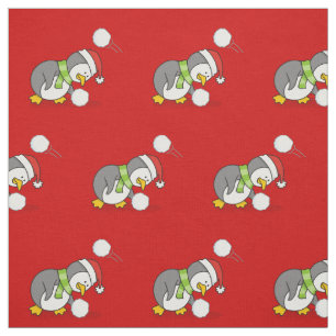 Jul Penguin Hämta Snö Boll Mönster Tyg