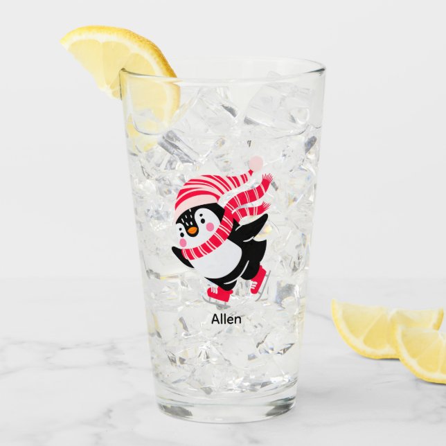 Jul Penguin i Hat och Scarf på Skates Glaskopp (Framsida Ice)