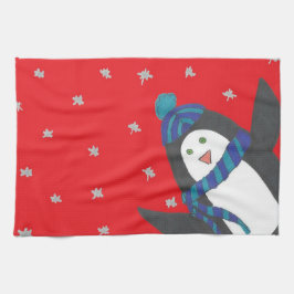 Jul Penguin i Röd Kökshandduk