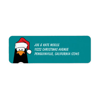 Jul Penguin i Santa Hat Returadress Etikett