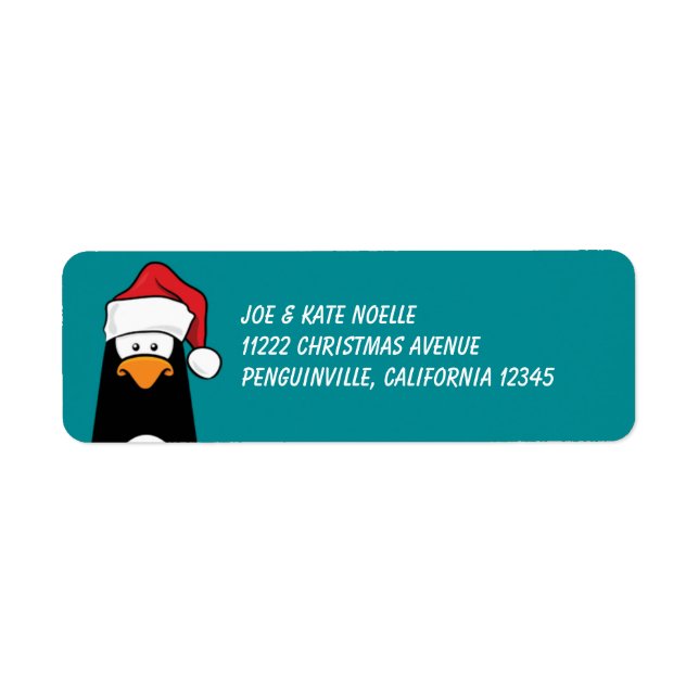 Jul Penguin i Santa Hat Returadress Etikett (Framsidan)