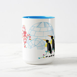 Jul Penguin Igloo Candy cane och Ljus Två-Tonad Mugg