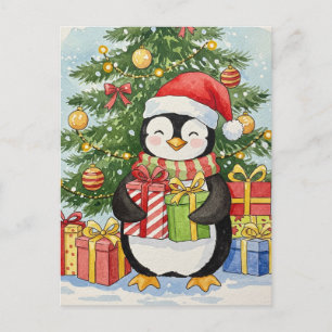 Jul Penguin Julkort Vattenfärg Högtidskort Vykort