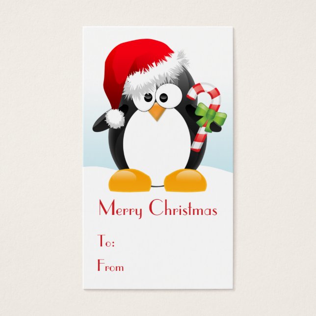 Jul Penguin med Candy cane Gift-Märkre Visitkort (Framsidan)