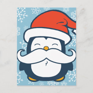 Jul Penguin Mustache Trend Helg Vykort