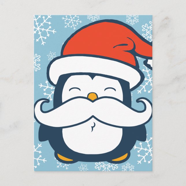 Jul Penguin Mustache Trend Helg Vykort (Framsida)