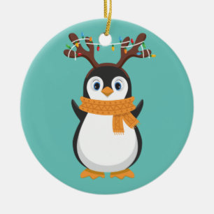 Jul Penguin Reindeer Santa Helgdag Pajama Julgransprydnad Keramik