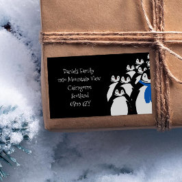 Jul Penguin Returadress Black Rektangulärt Klistermärke