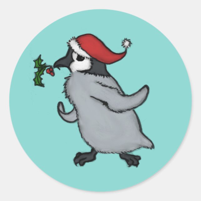 Jul Penguin Runt Klistermärke (Framsida)
