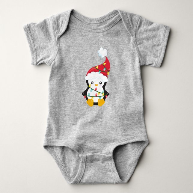 Jul Penguin, Santa Hat, Jul Ljus T Shirt (Framsida)