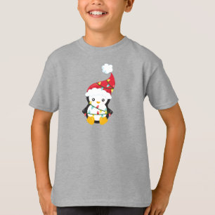 Jul Penguin, Santa Hat, Jul Ljus T Shirt
