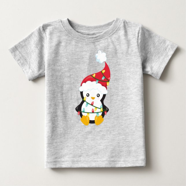 Jul Penguin, Santa Hat, Jul Ljus T Shirt (Framsida)