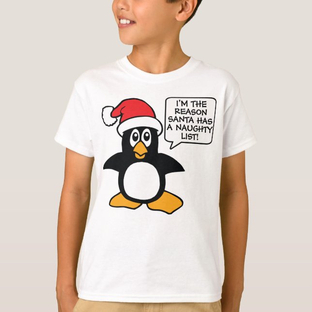 Jul Penguin Santa Naughty List T Shirt (Framsida)