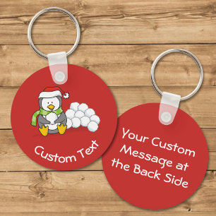 Jul Penguin Sitta med Snö Bollar Keychain Nyckelring