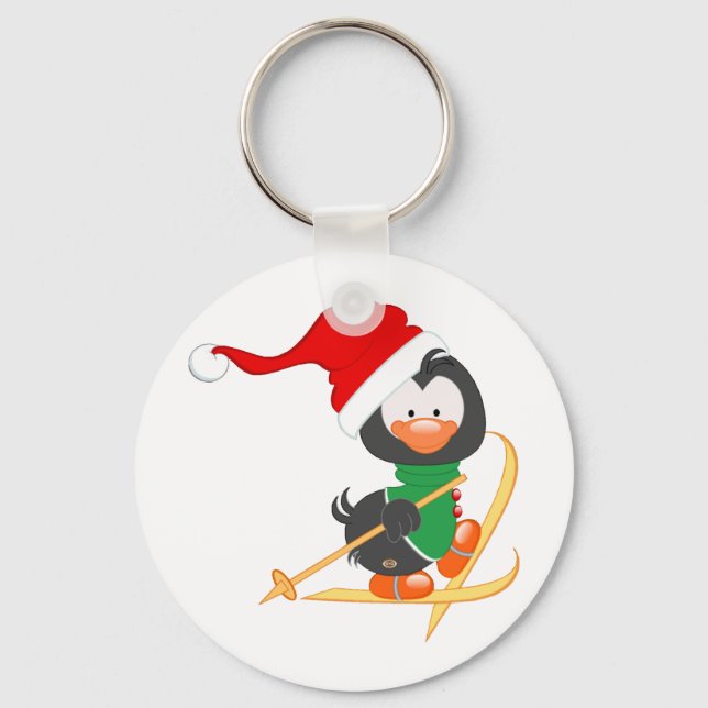Jul Penguin Skiing Nyckelring (Framsida)