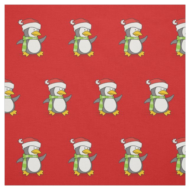 Jul Penguin som går på Snö Mönster Tyg (Provkarta)
